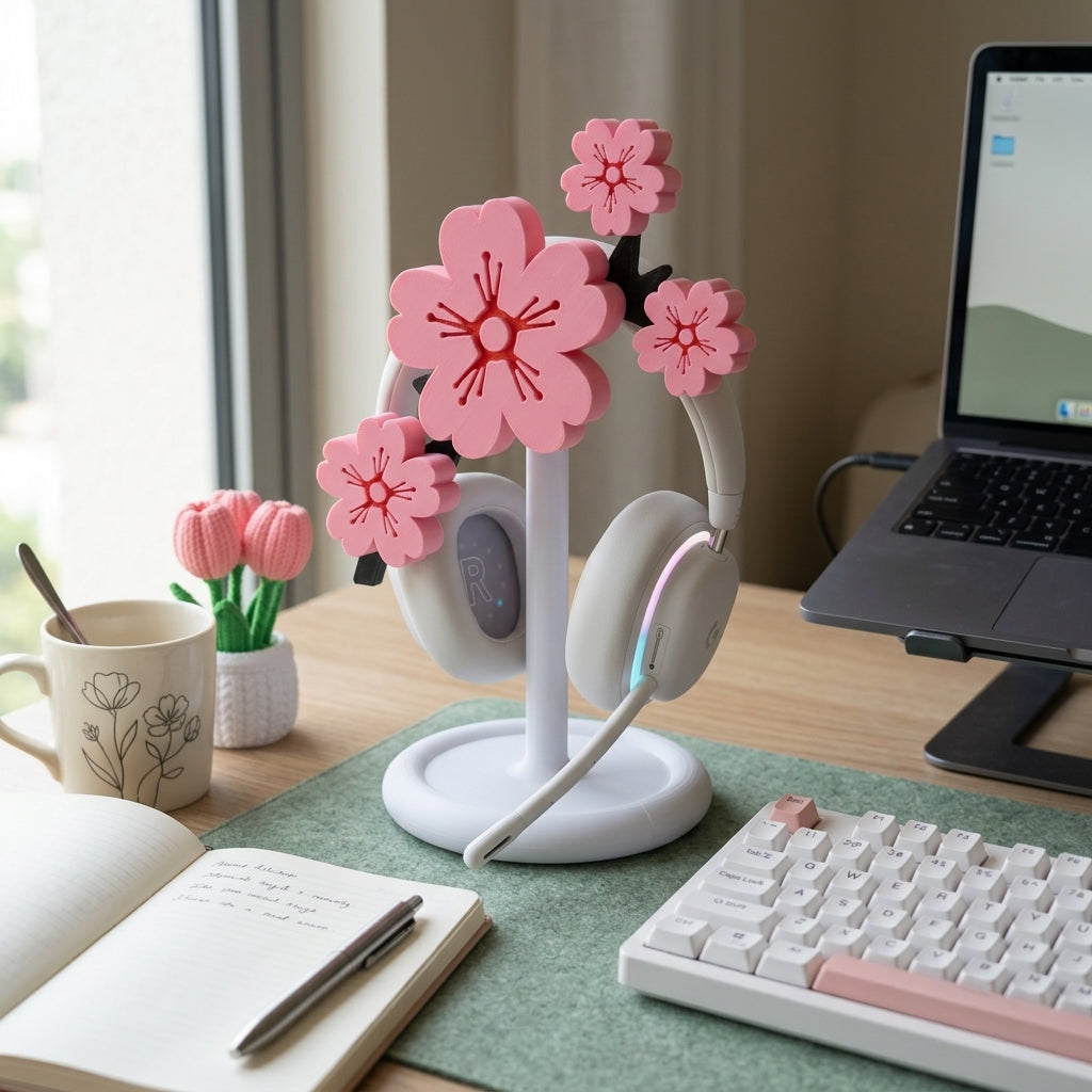 Sakura Cherry Blossom Headphone Stand — Personalised with Your Name